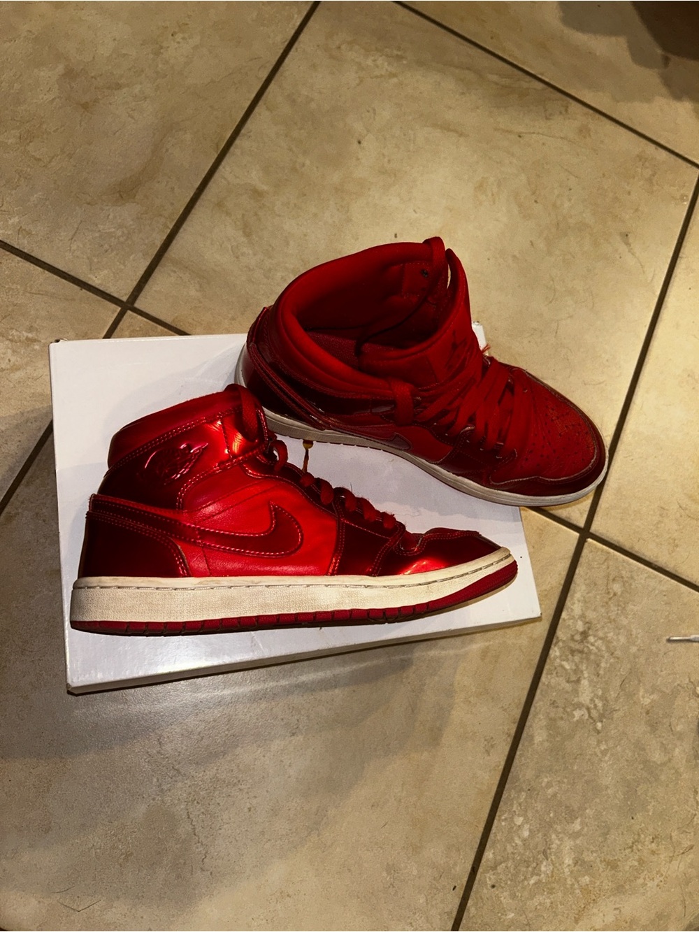 Jordan Red High-Top Sneakers with White Midsole - Picture 3 of 4